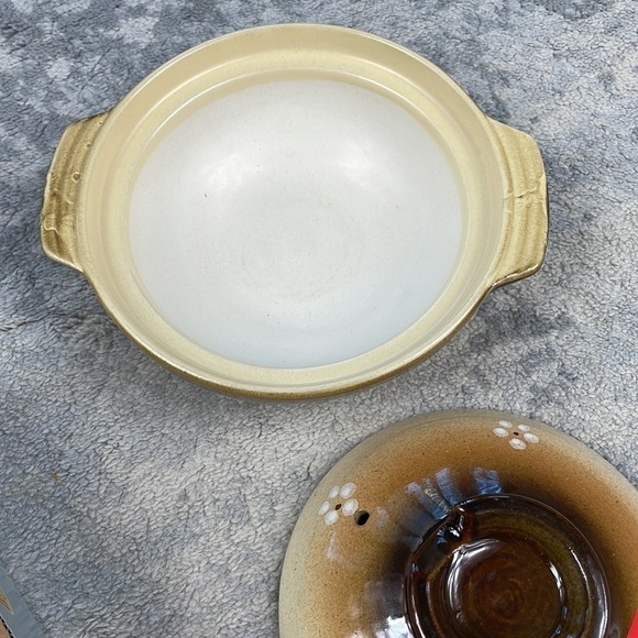 New Ceramic Clay Pot Helperware Hot Pot Soup Lidded Brown Flowers Floral Design - Picture 9 of 12